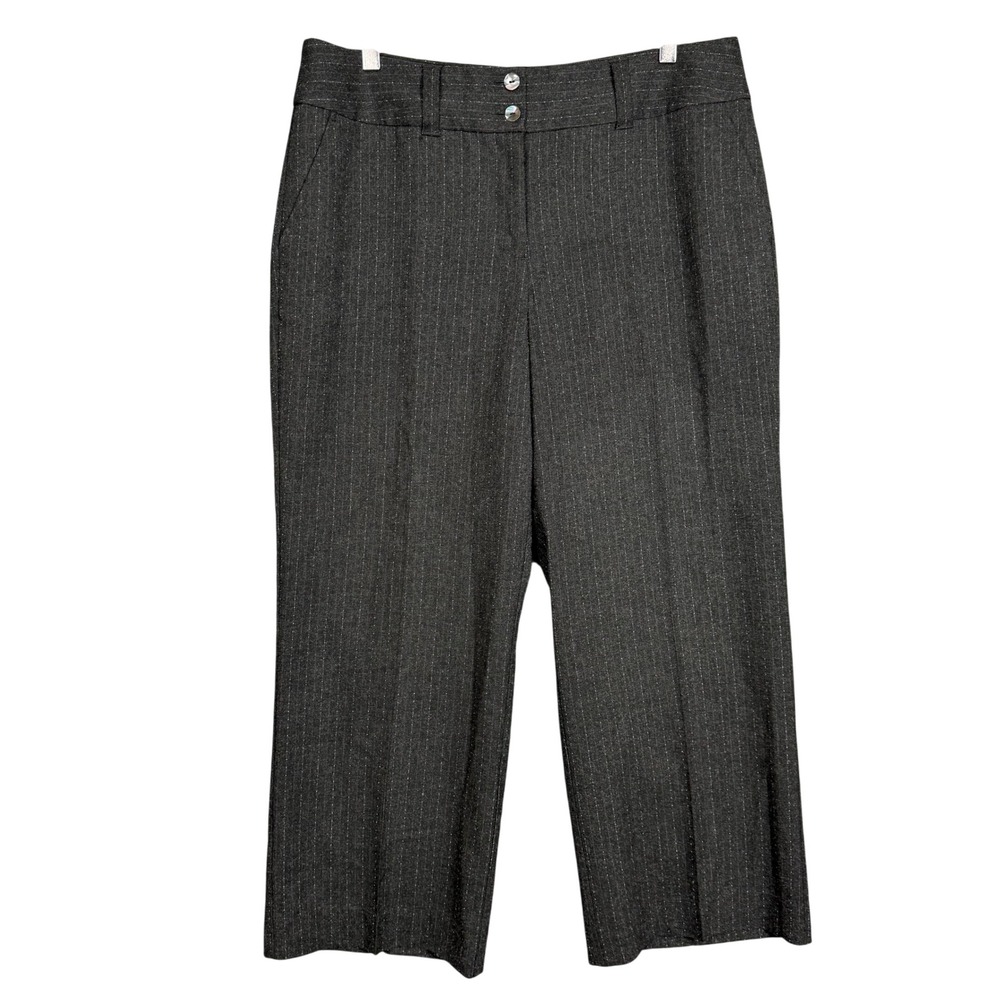 Chicos Pants 2.5 Womens 14 Charcoal Grey Pinstripe Wide Leg Crop Wool Blend